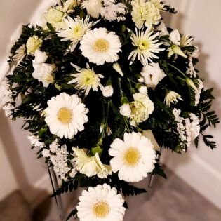 Graceful White Gerbera & Chrysanthemum Funeral Spray