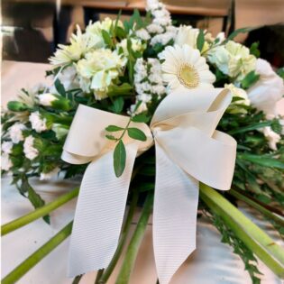 Graceful White Gerbera & Chrysanthemum Funeral Spray - Image 2