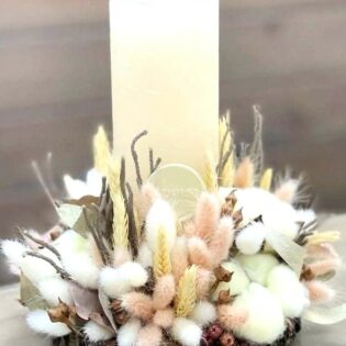 Elegant Dried Flower & Large Candle Table Arrangement