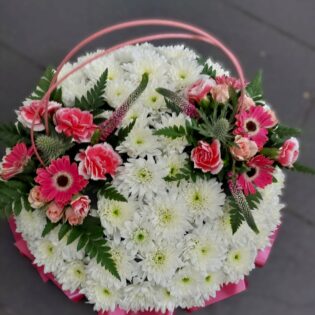 Graceful White & Pink Funeral Posy Pad Tribute