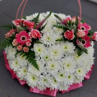 Graceful White & Pink Funeral Posy Pad Tribute - Image 3