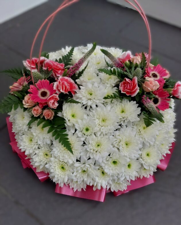 Graceful White & Pink Funeral Posy Pad Tribute - Image 3