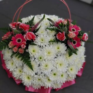 Graceful White & Pink Funeral Posy Pad Tribute - Image 4