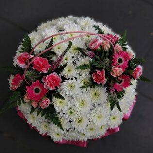 Graceful White & Pink Funeral Posy Pad Tribute - Image 5