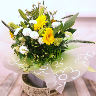 Gorgeous Hand-Tied Yellow Bouquet in an Aqua Box