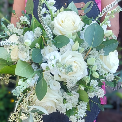 Elegant White & Green Bridal Hand-Tied Bouquet