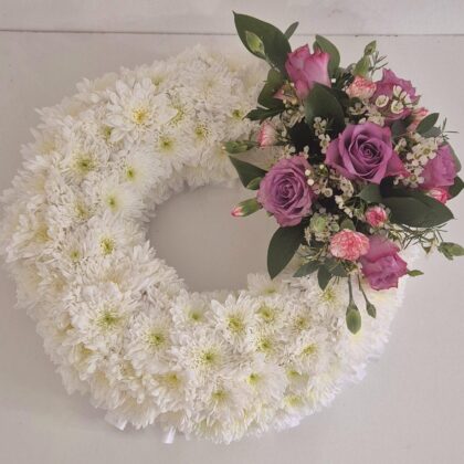 Elegant White, Pink & Lilac Funeral Wreath