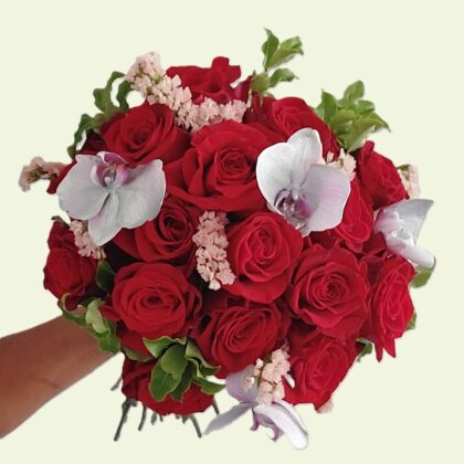 Romantic Red Rose & Orchid Bridal Bouquet