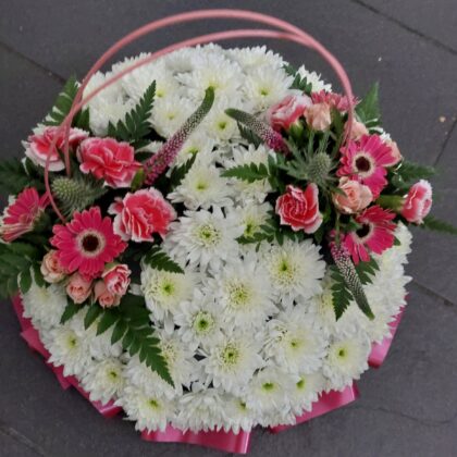 Pink & White Funeral Wreath – Floral Tribute