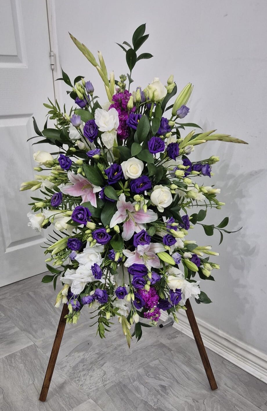 Elegant Pink, Purple & White Funeral Spray