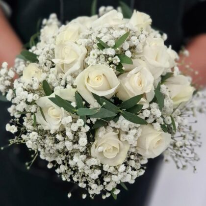 Classic White Rose Posy Bridal Bouquet – Timeless Romance