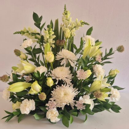 Elegant White & Ivory Funeral Spray – A Graceful Tribute of Remembrance